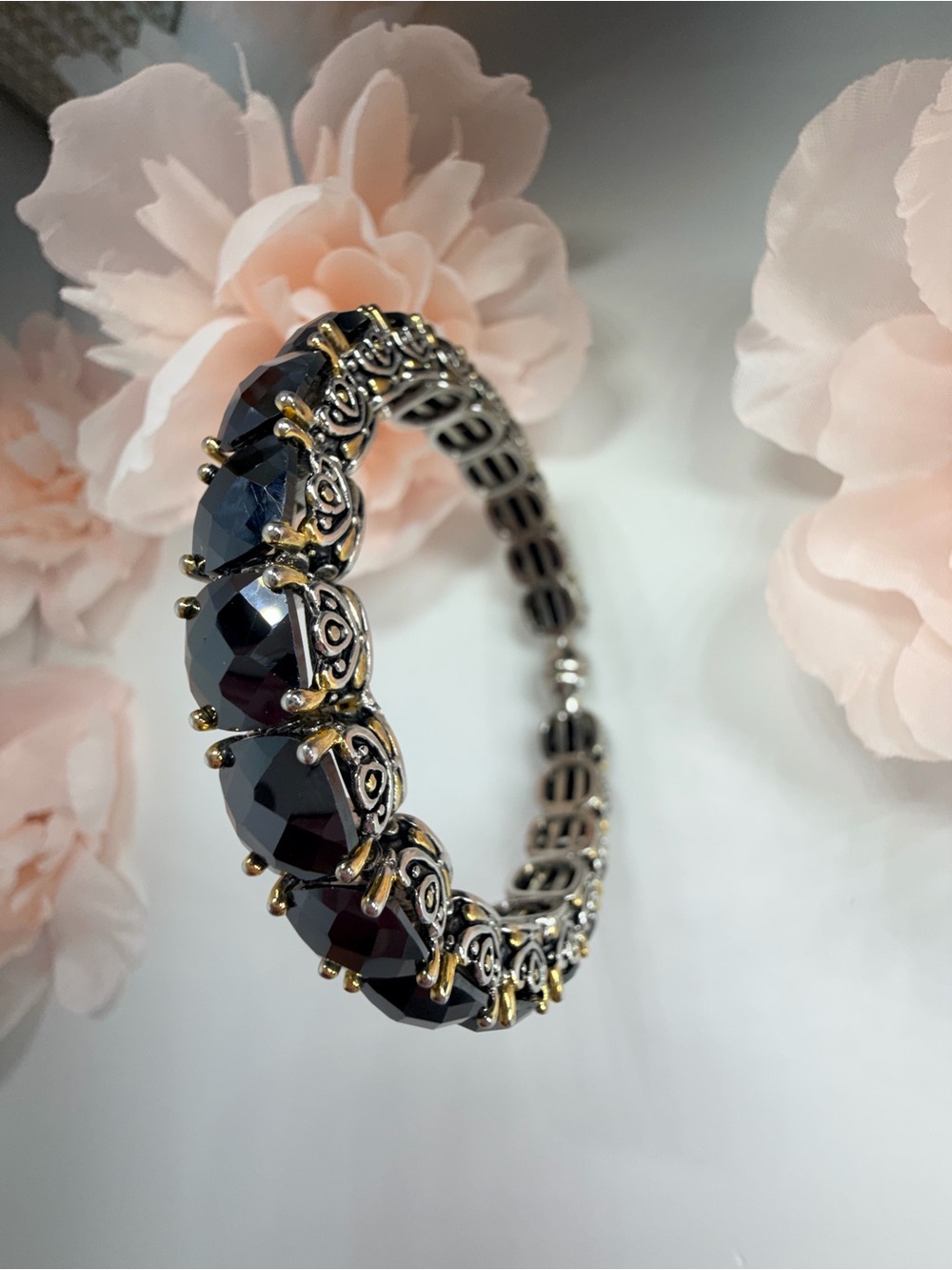 Rhodium, plated Yarman style, gorgeous Black diamond look Bengal bracelet